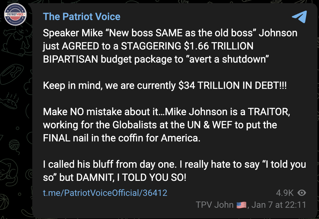 Telegram post from user Real Patriot Voice