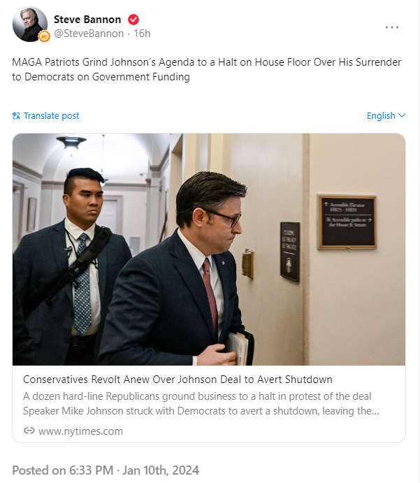 MAGA Patriots Grind Johnson’s Agenda to a Halt on House Floor Over His Surrender to Democrats on Government Funding  