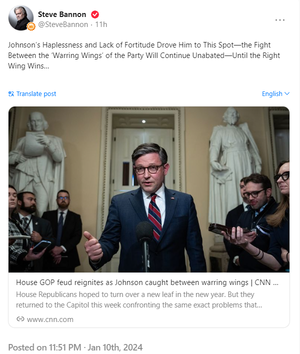 Johnson’s Haplessness and Lack of Fortitude Drove Him to This Spot—the Fight Between the ‘Warring Wings’ of the Party Will Continue Unabated—Until the Right Wing Wins… 