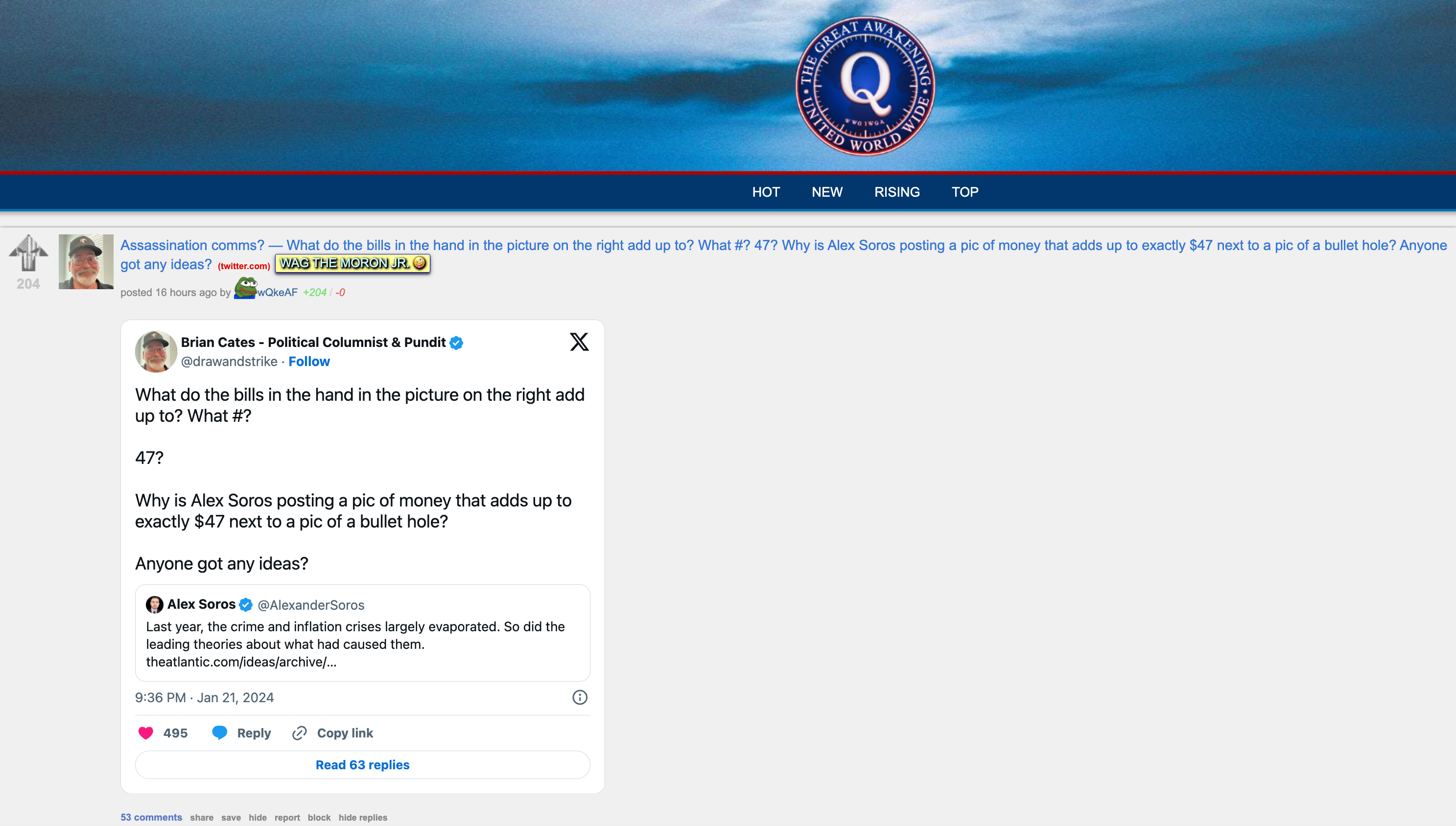 QAnon forum Soros tweet