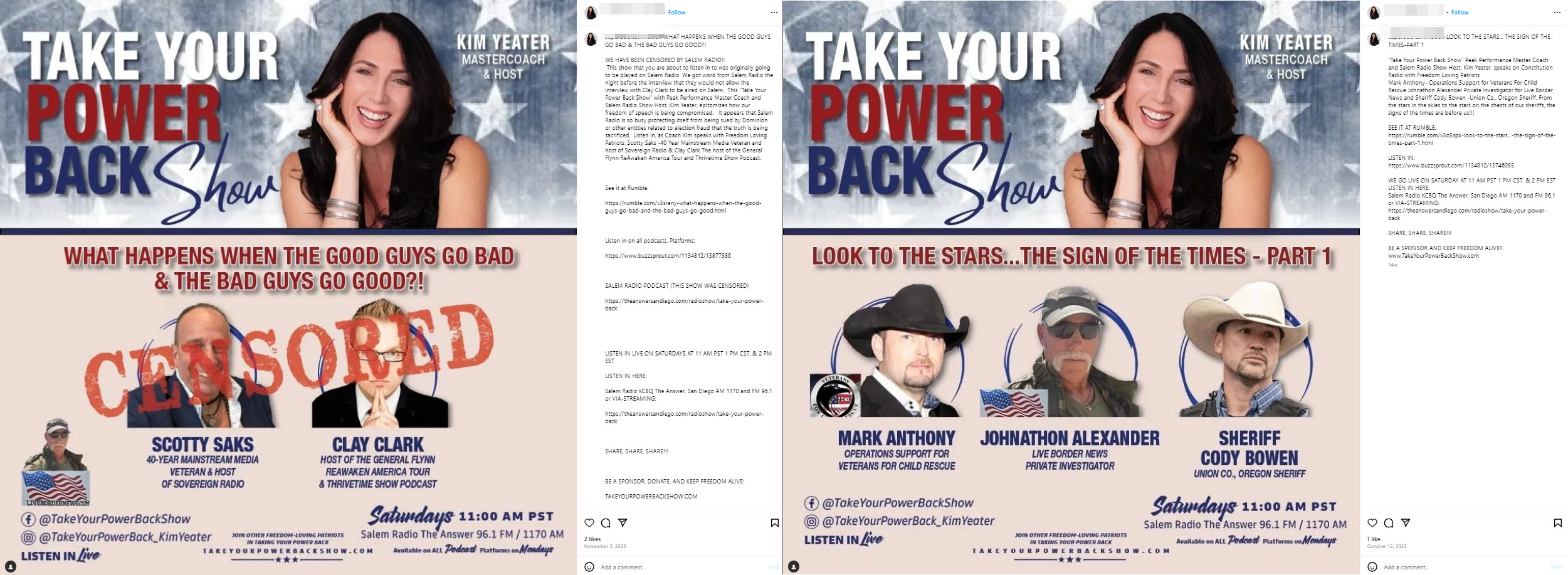 Screenshots of Yeater's Instagram posts