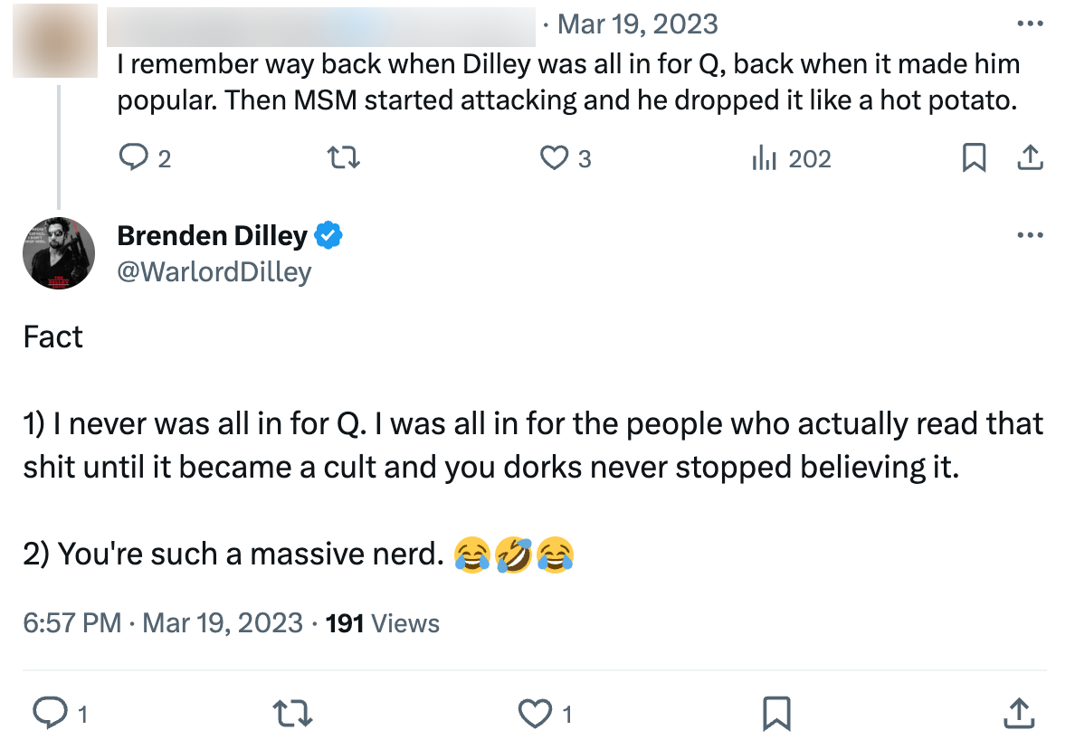 Dilley distancing from QAnon