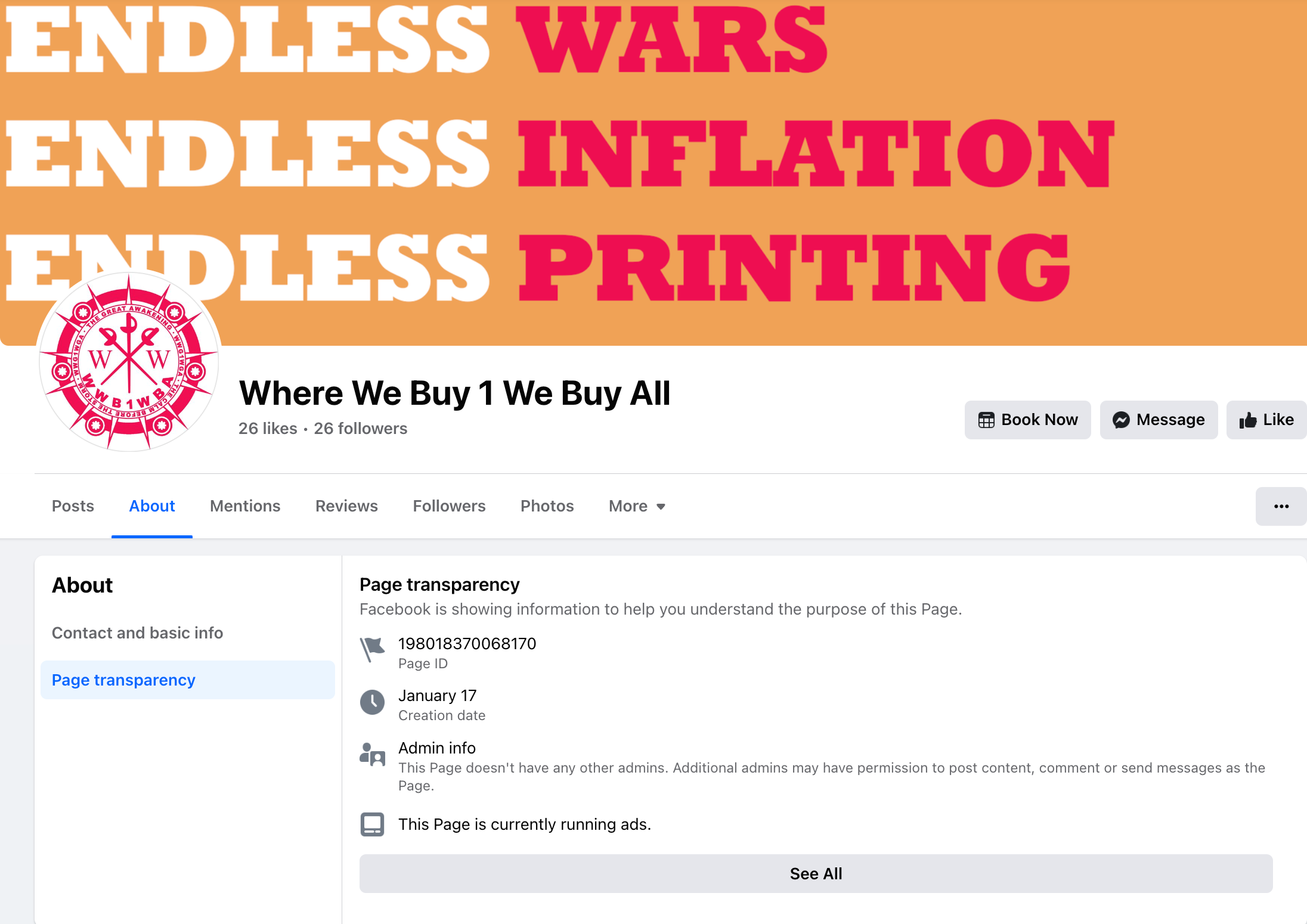WWB1WGA Facebook page about