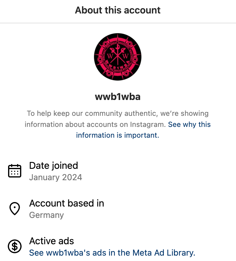 WWB1WBA Instagram page about
