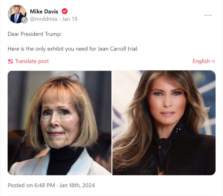 Dear President Trump:  Here is the only exhibit you need for Jean Carroll trial: