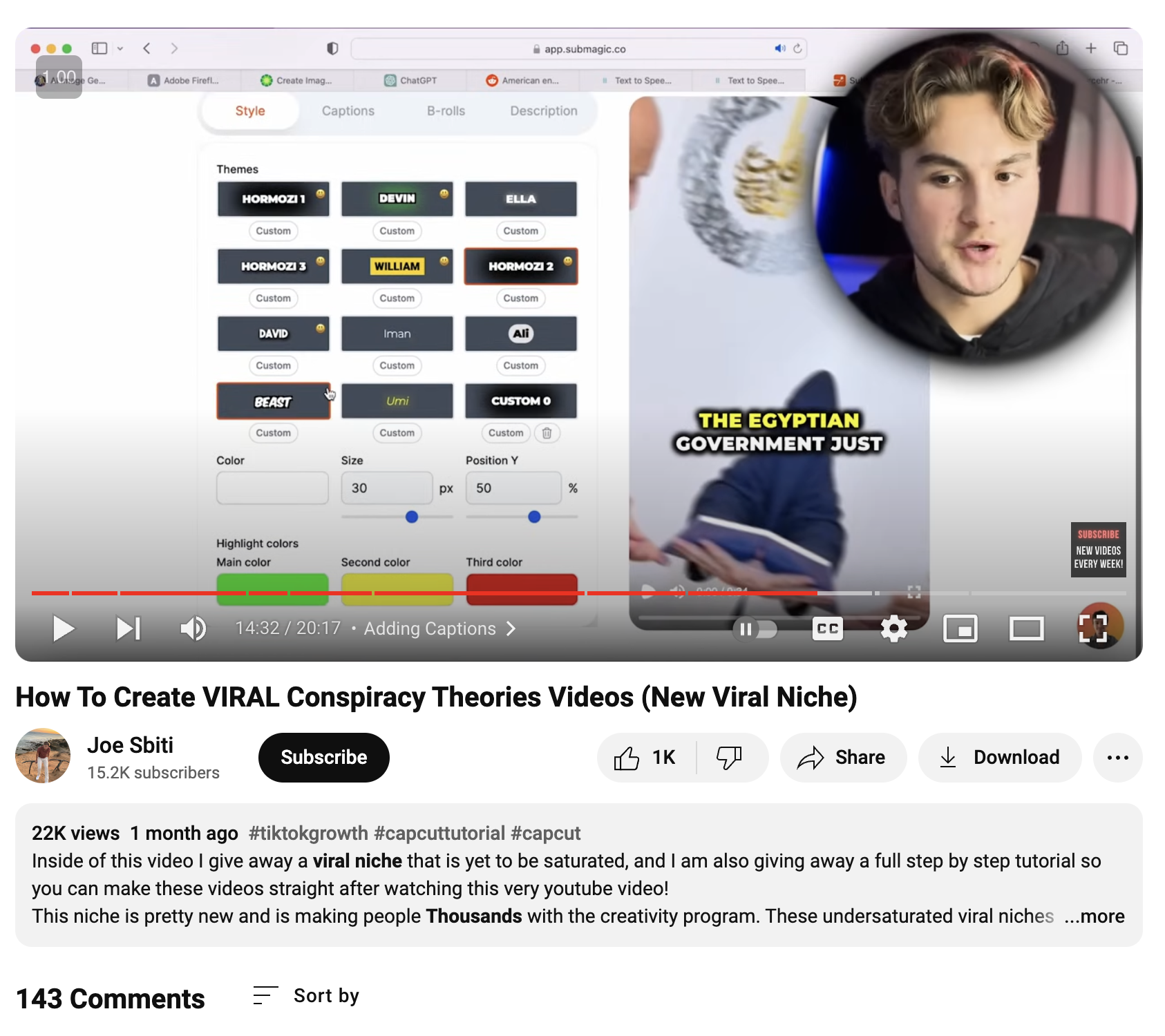 Instructional YouTube video teaches viewers how to create viral AI-generated conspiracy theory content for profit