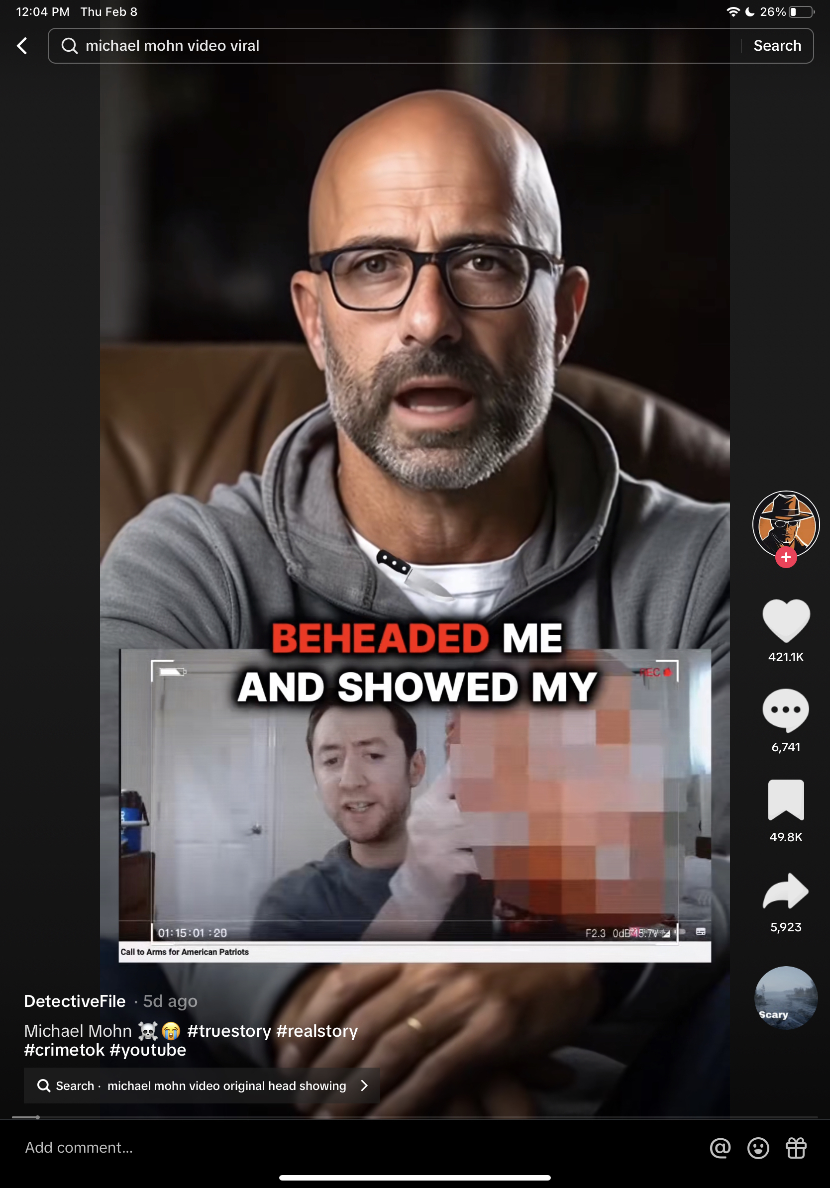 Suggested prompt: "michael mohn video original head showing" 