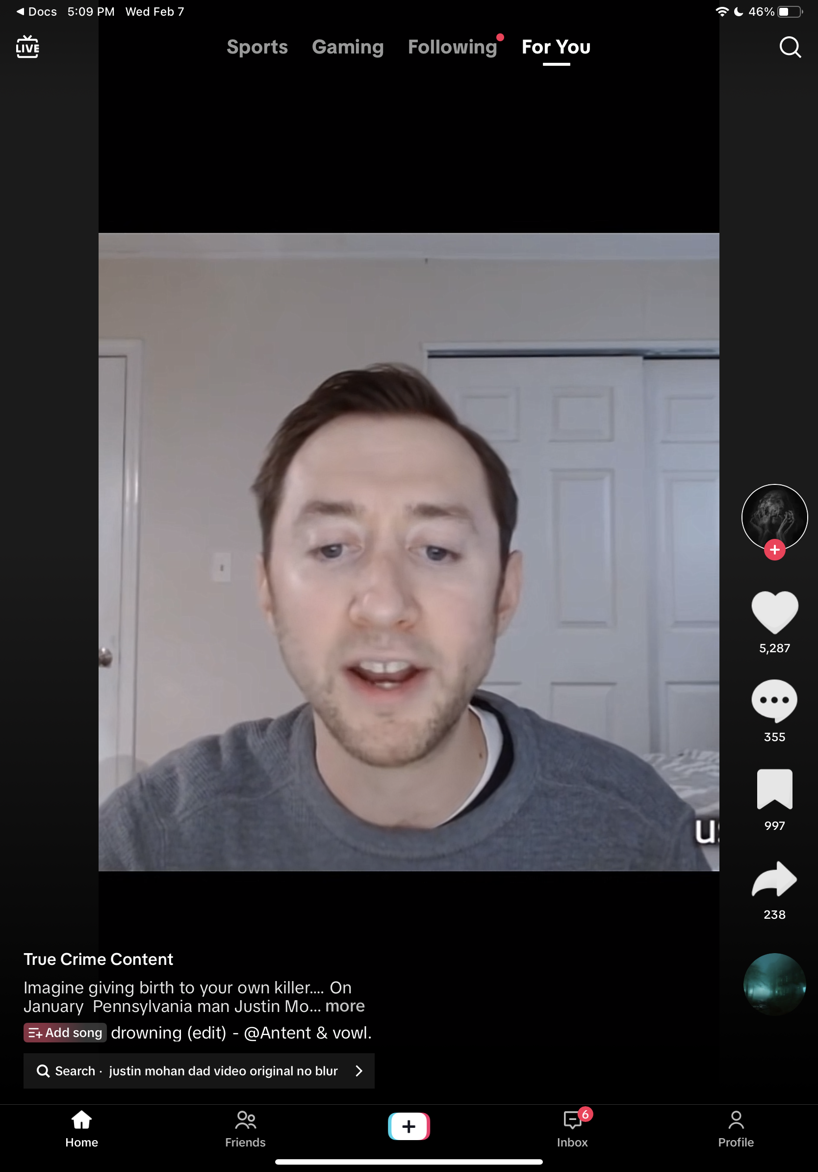 TikTok prompts search terms: "justin mohn dad video original no blur" 