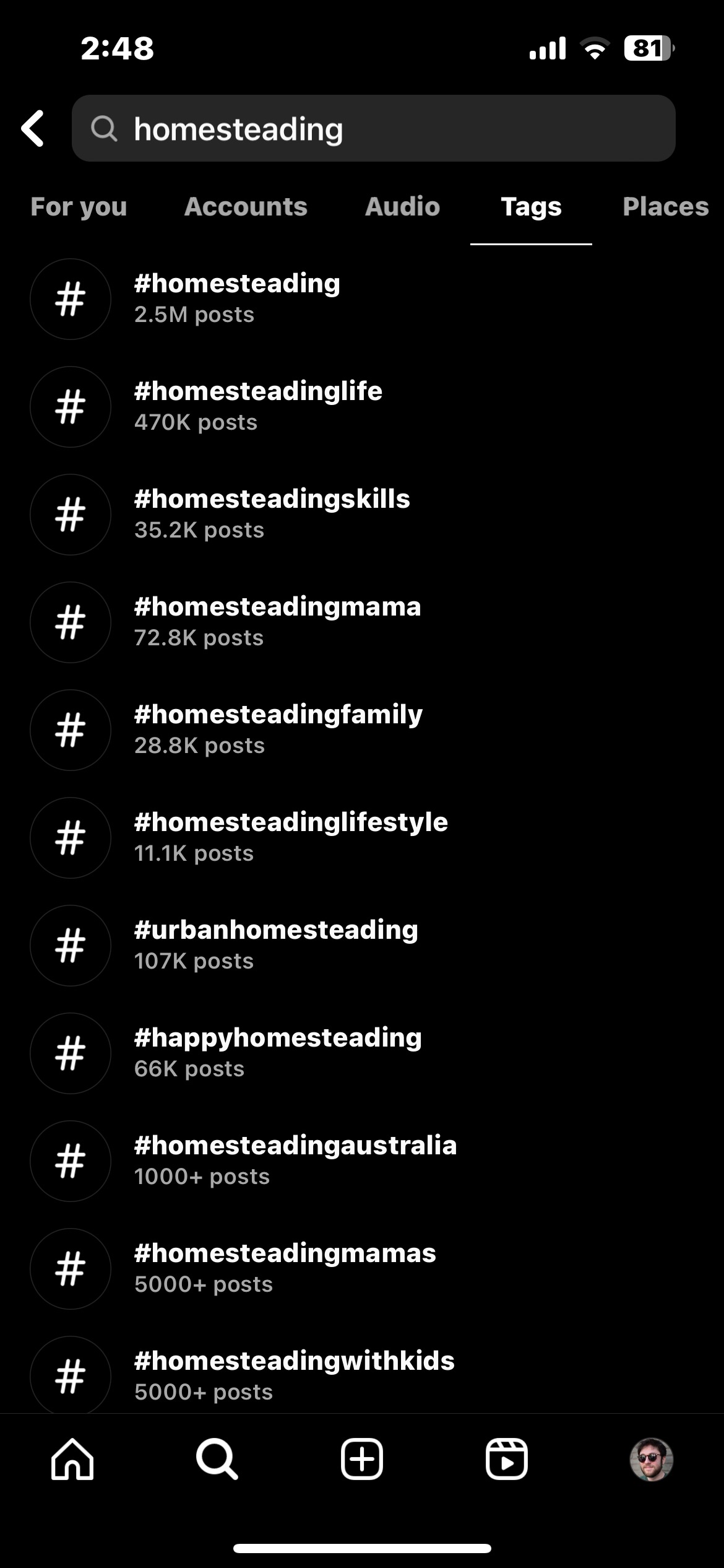 IG Homesteading hashtags