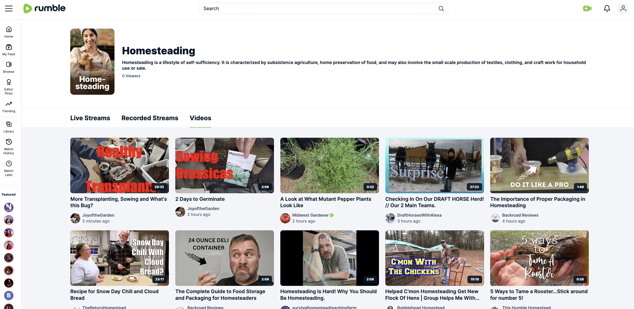Rumble homesteading content
