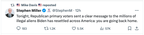 Mike Davis retweet of Stephen Miller