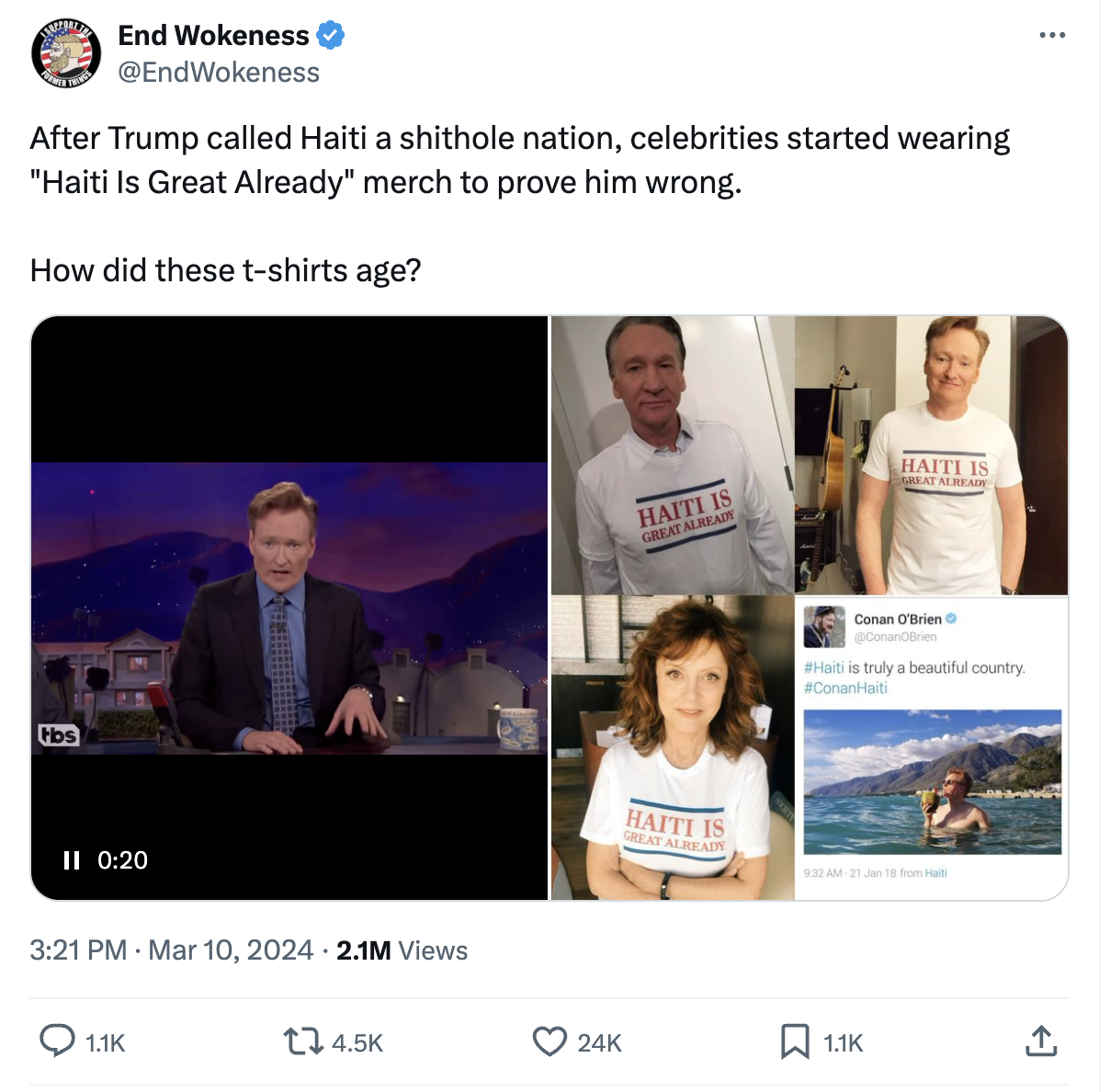 After Trump called Haiti a shithole nation, celebrities started wearing "Haiti Is Great Already" merch to prove him wrong.  How did these t-shirts age?