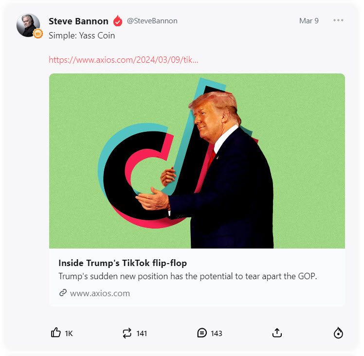 A screenshot of a post from Steve Bannon's Gettr account 