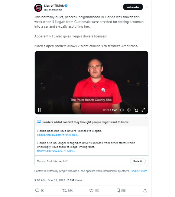 a screenshot of a post on X from Libs of TikTok