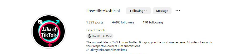 A screenshot of Lott Instagram bio