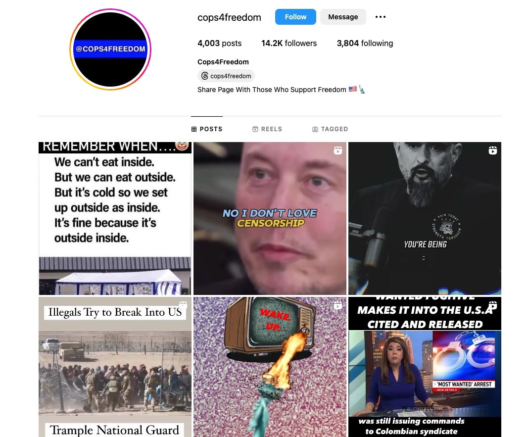 instagram account cops4freedom with anti-immigrant content