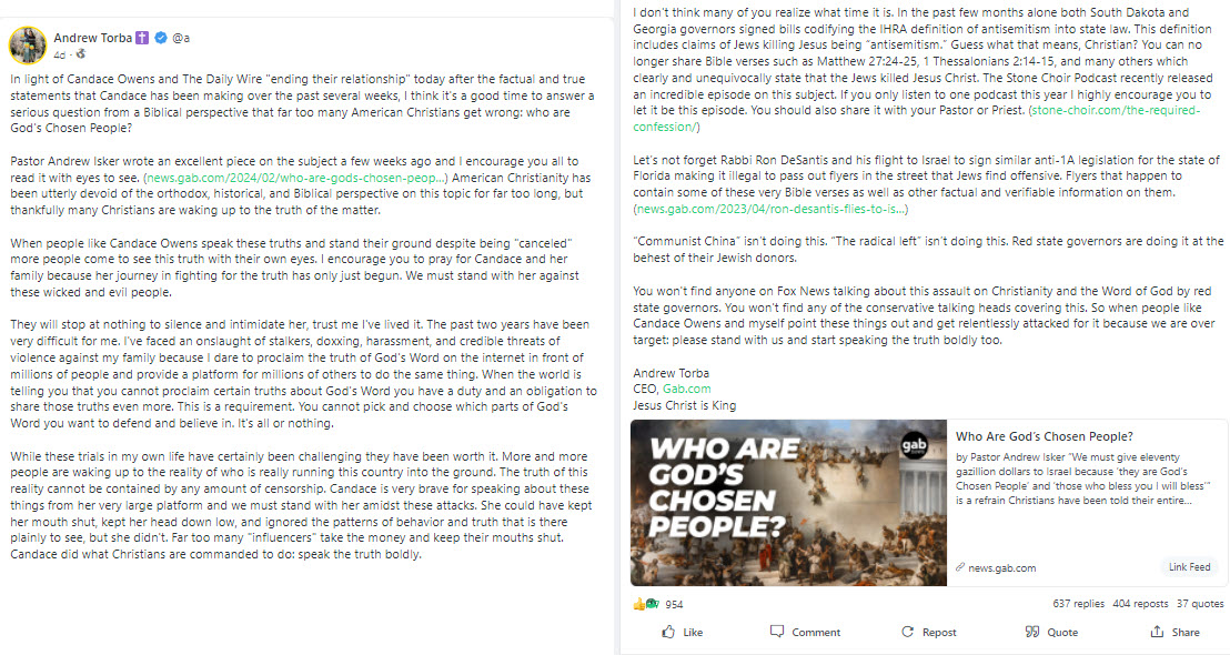A screenshot of a post from Torba