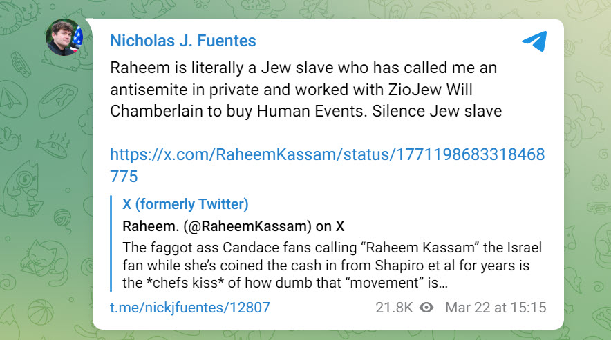 A screenshot of a Telegram post from Fuentes 