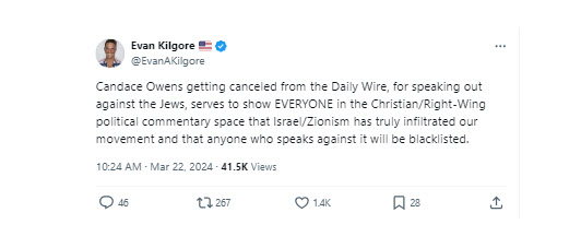 A screenshot of a tweet from Evan Kilgore