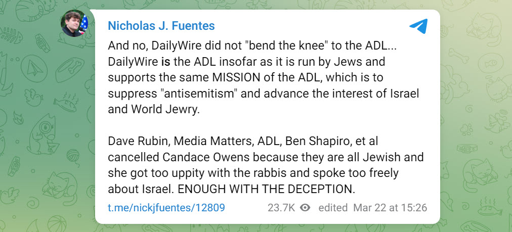 A screenshot of a Telegram post from Fuentes
