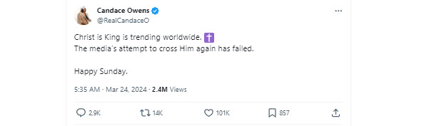 A screenshot of a tweet from candace owens