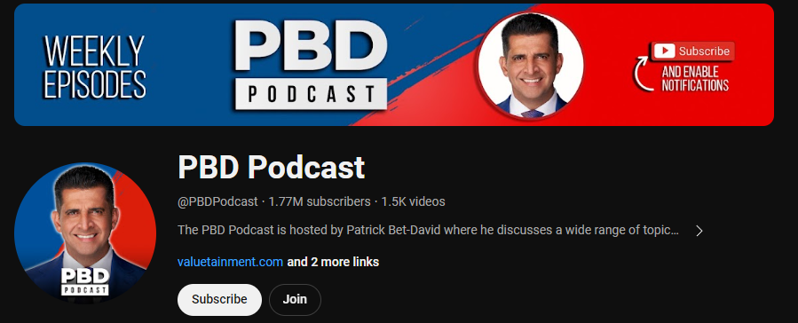 PBD Podcast YouTube homepage