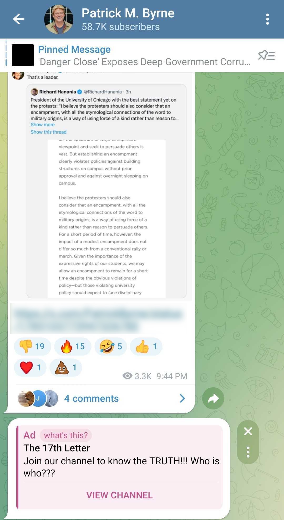 Patrick Byrne Telegram ads