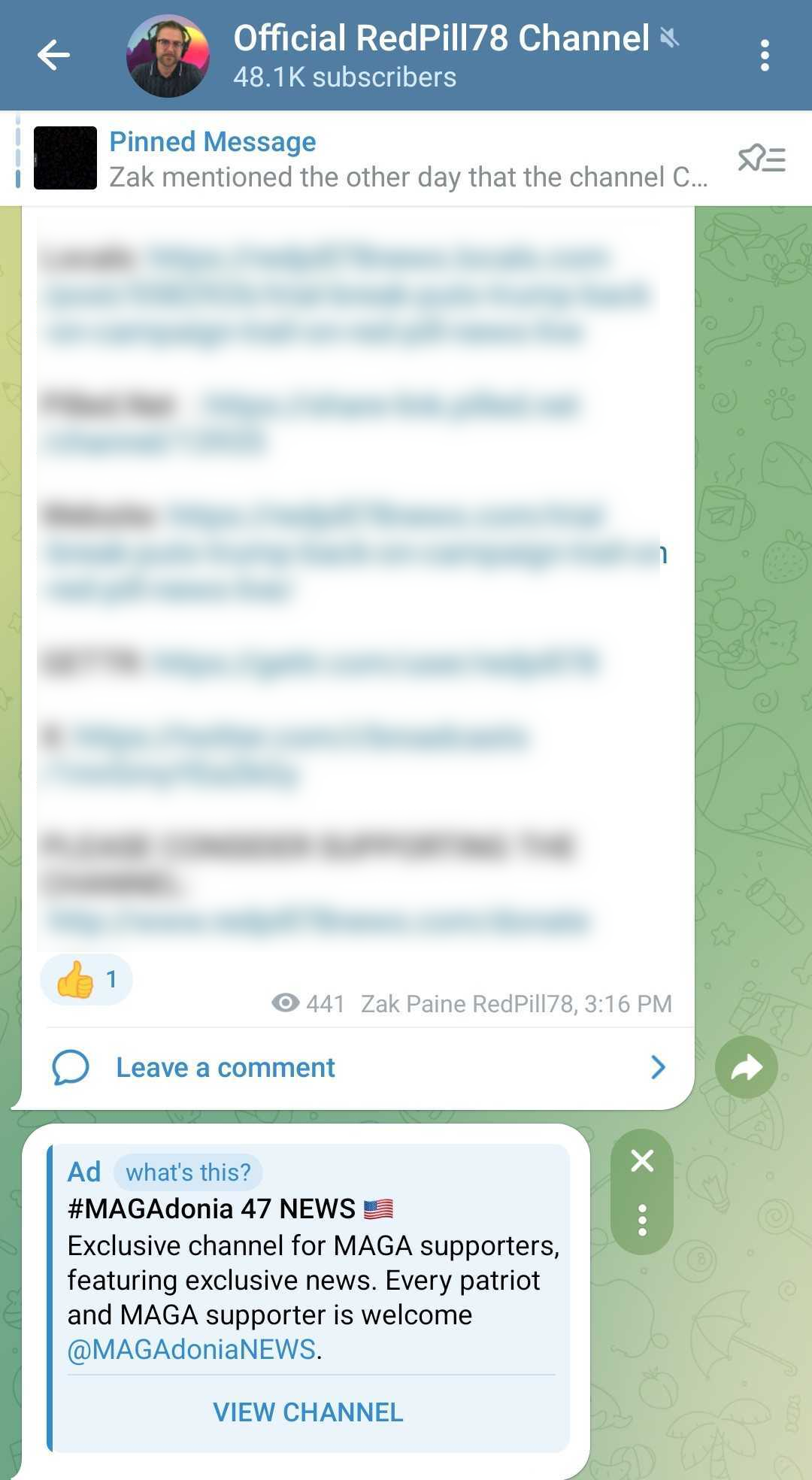 RedPill78 Telegram ads