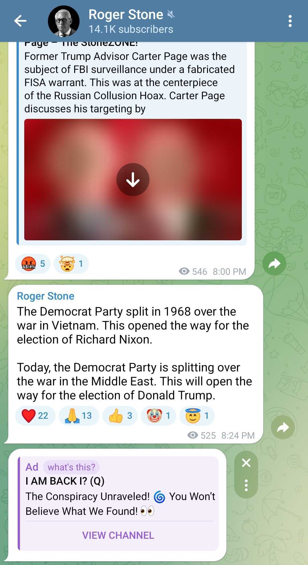 Roger Stone Telegram ads