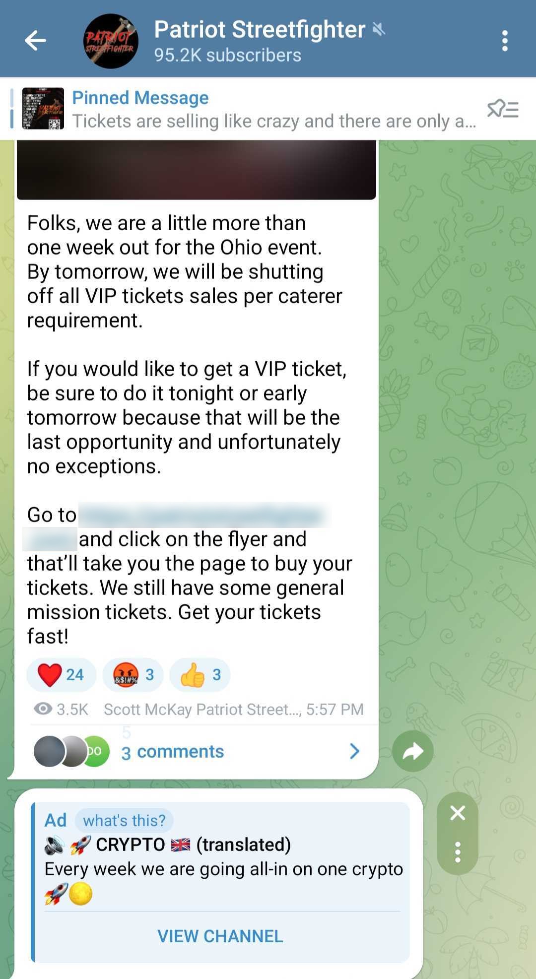 Patriot Streetfighter Telegram ads