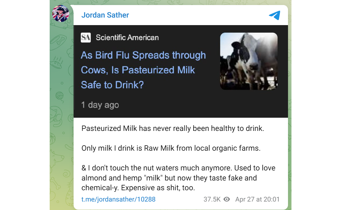 A screenshot of a post from Sather