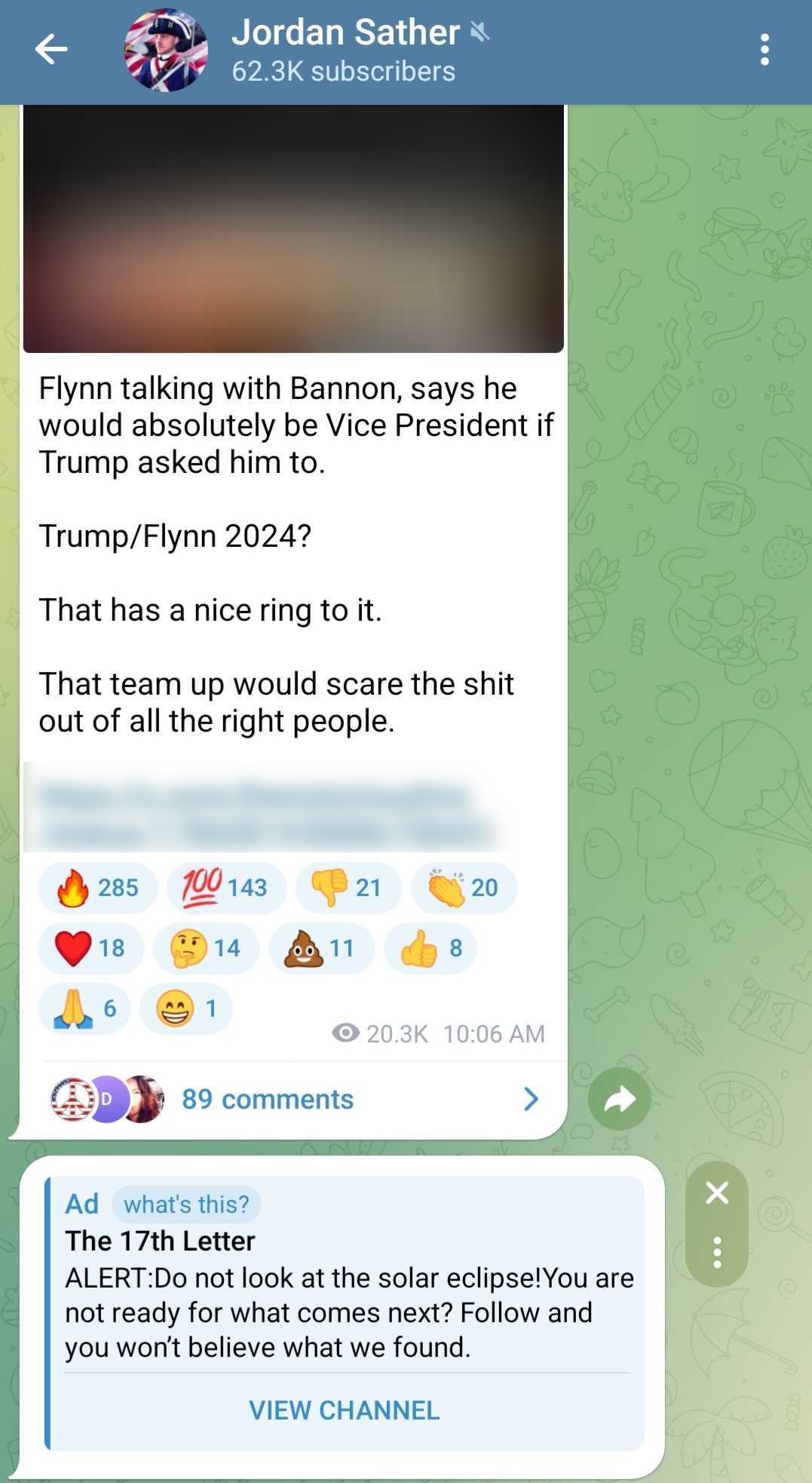 Jordan Sather Telegram ads