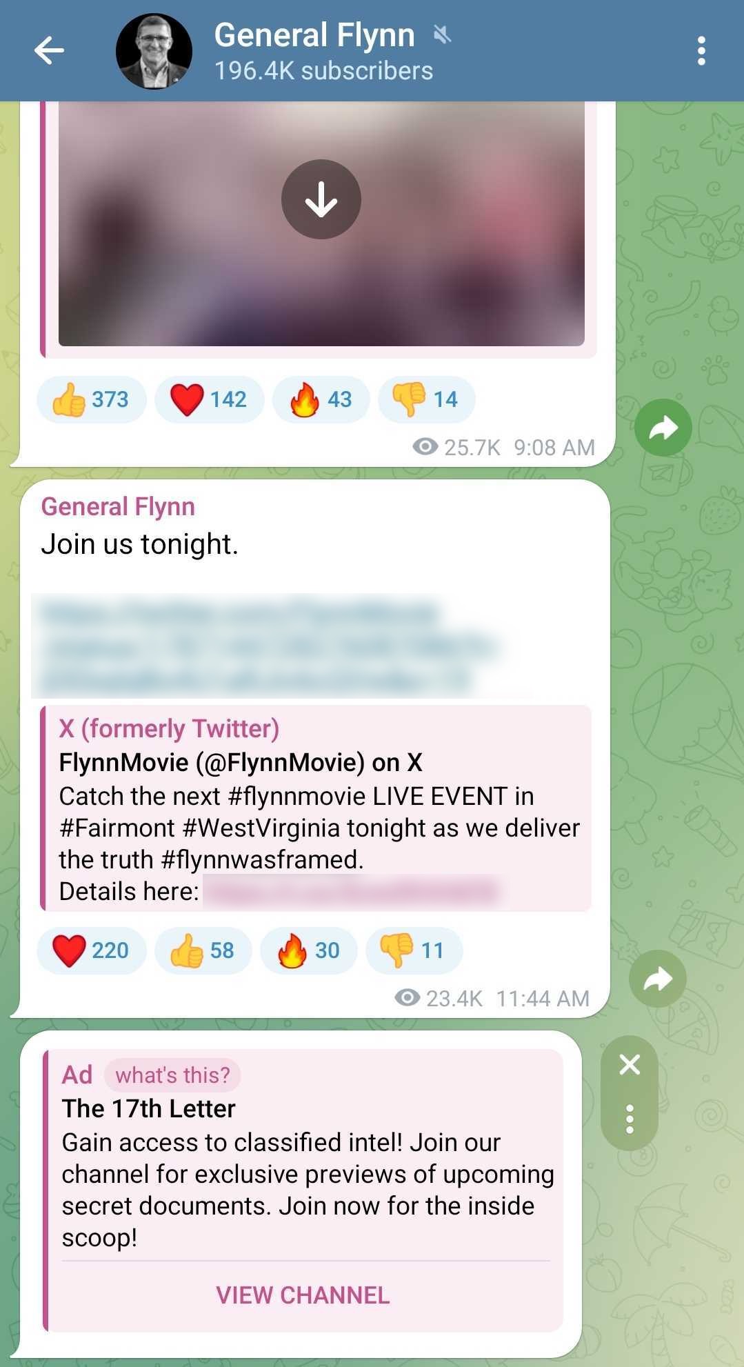 Michael Flynn Telegram ads