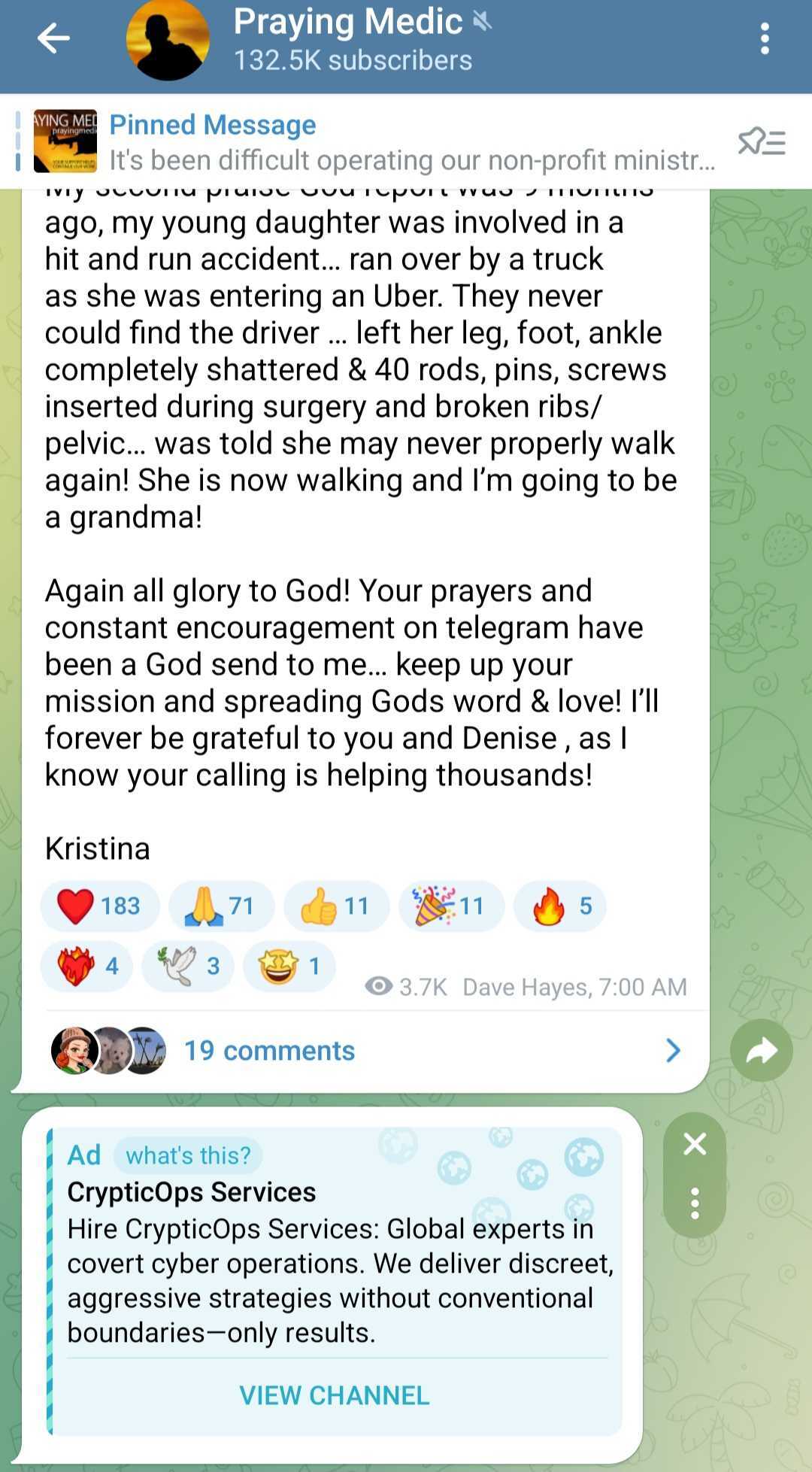 Praying Medic Telegram ads