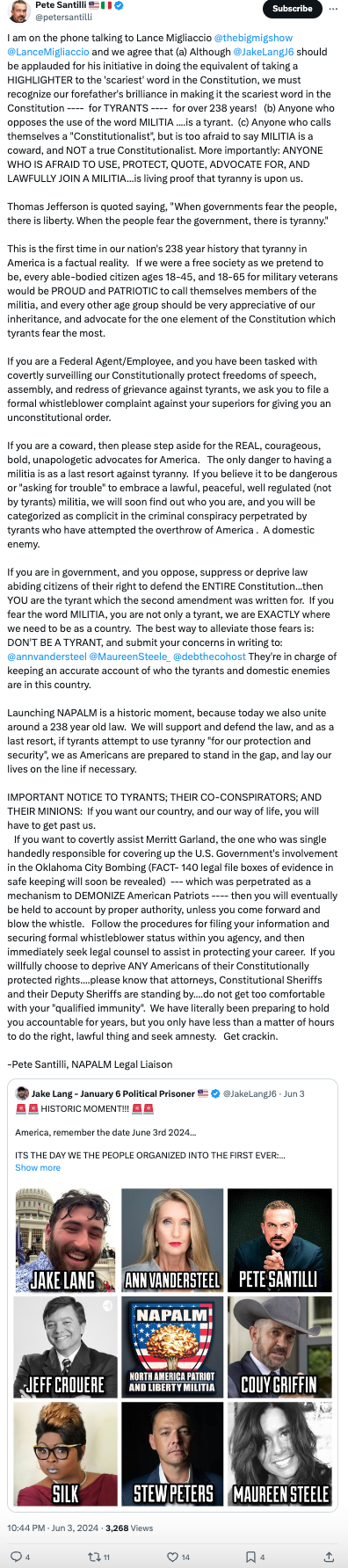 Santilli militia tweet