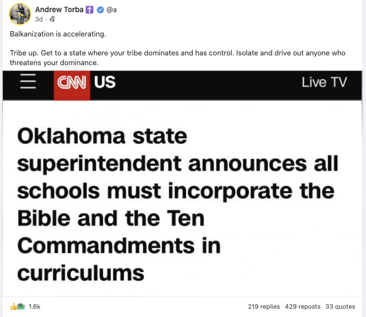 Andrew Torba bible in public schools