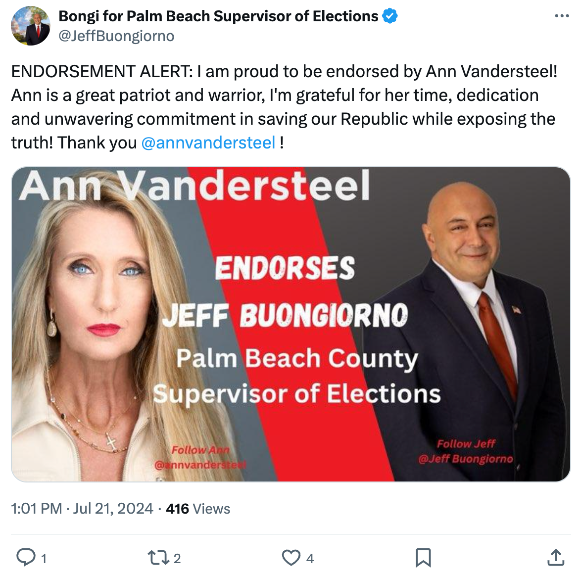 Buongiorno Vandersteel endorsement