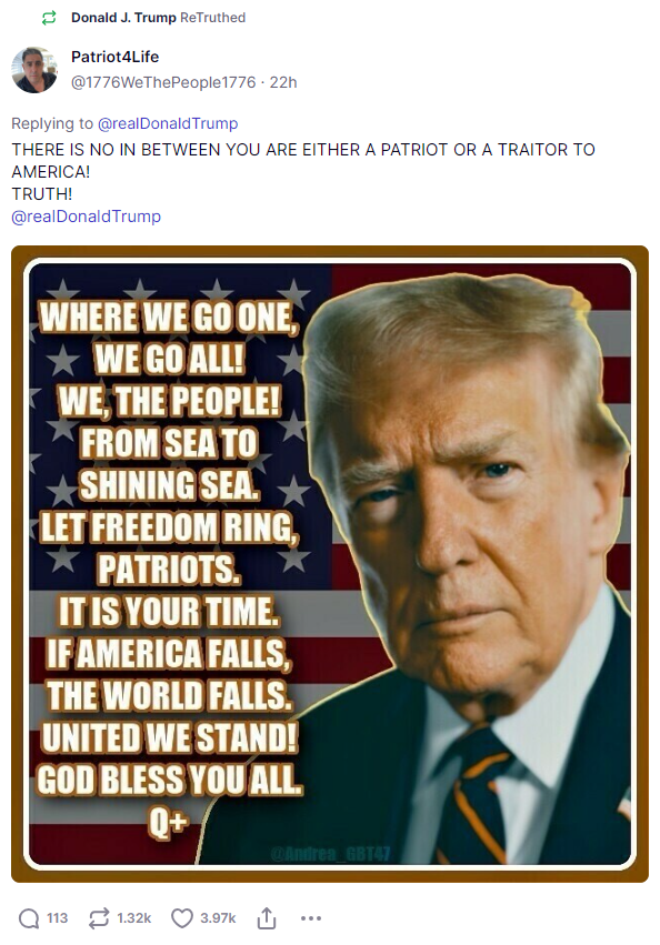 Trump Patriot4Life retruth 4