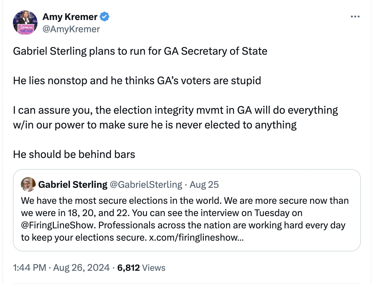 Gabriel Sterling plans to run for GA Secretary of State  He lies nonstop and he thinks GA’s voters are stupid  I can assure you, the election integrity mvmt in GA will do everything w/in our power to make sure he is never elected to anything  He should be behind bars