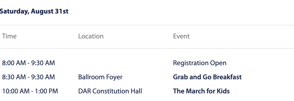 March for kids schedule