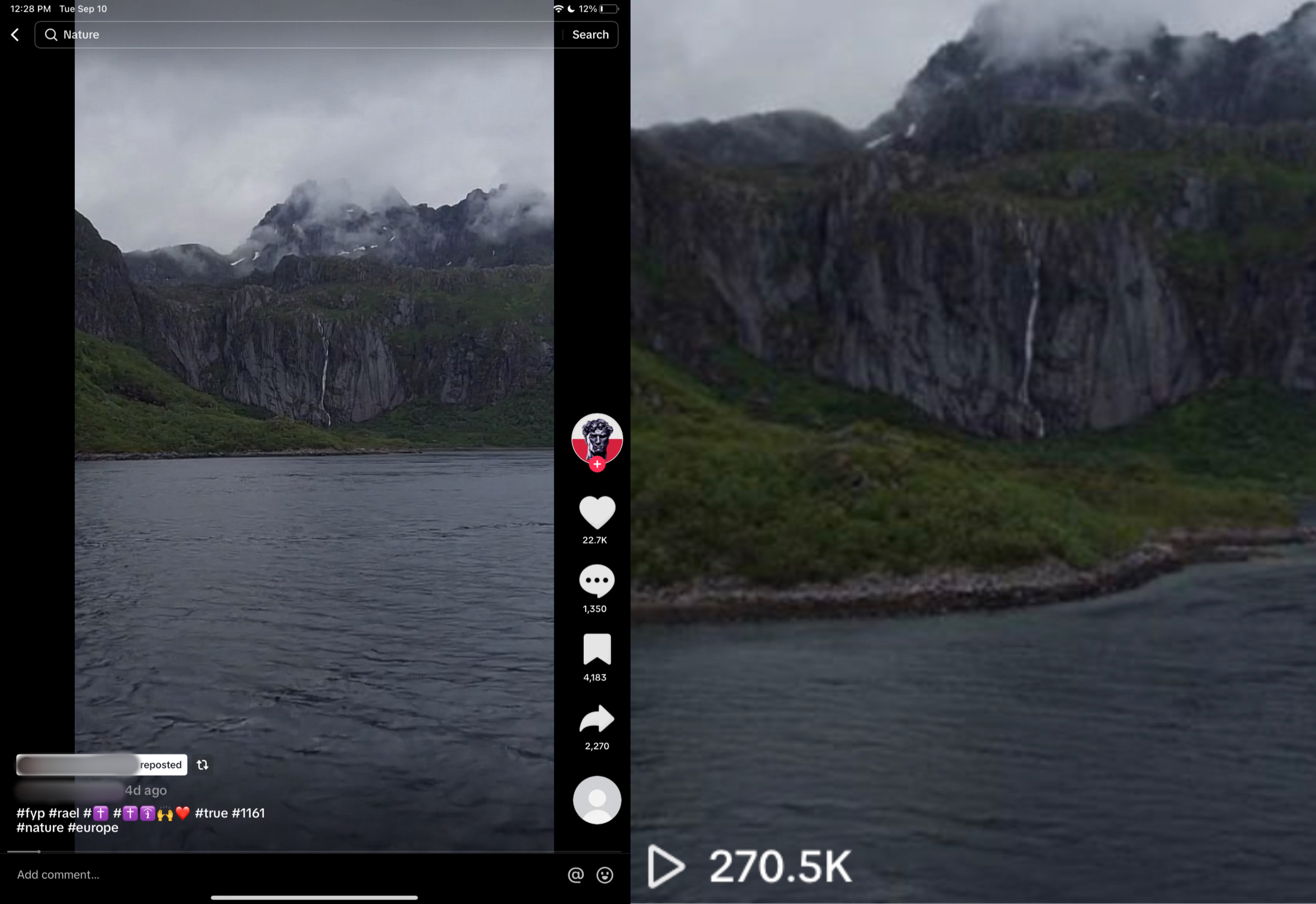 TikTok using Hitler audio has 270k views and 22.7 likes 