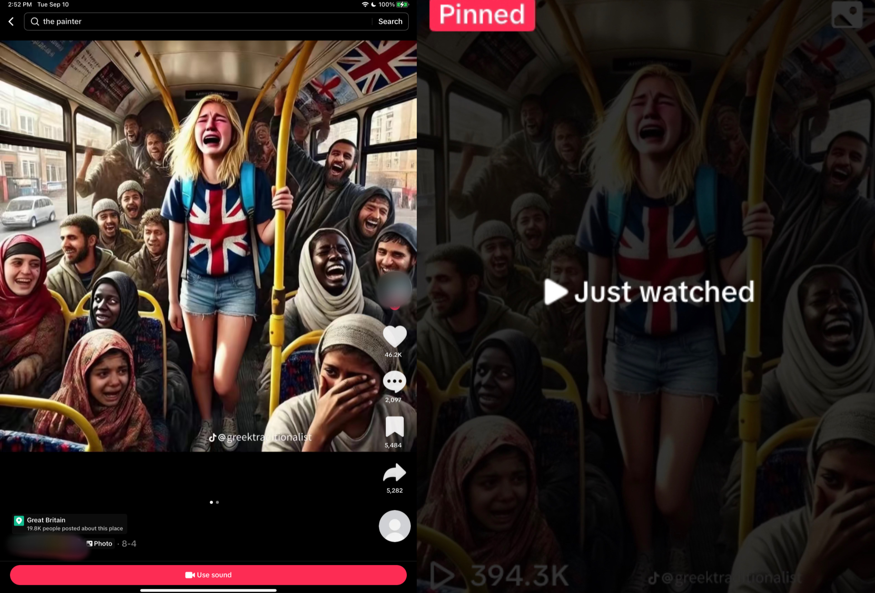 Anti-immigration, anti-Muslim meme using AI generated Hitler audio has 394.3k views and 46.2k likes 
