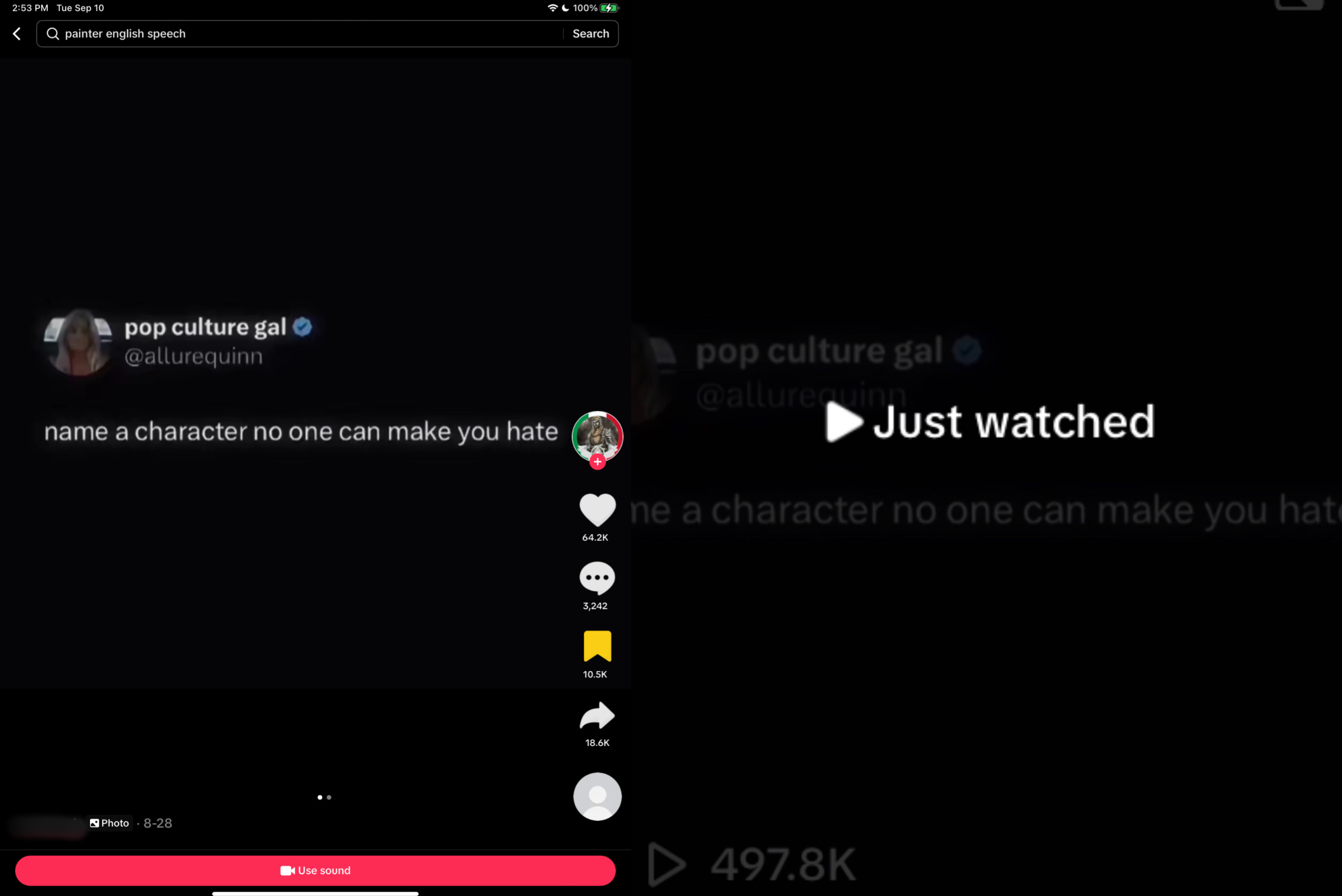 AI generated Hitler audio used for “name a character no one can make you hate." Has 497.8k views and 64.2k likes