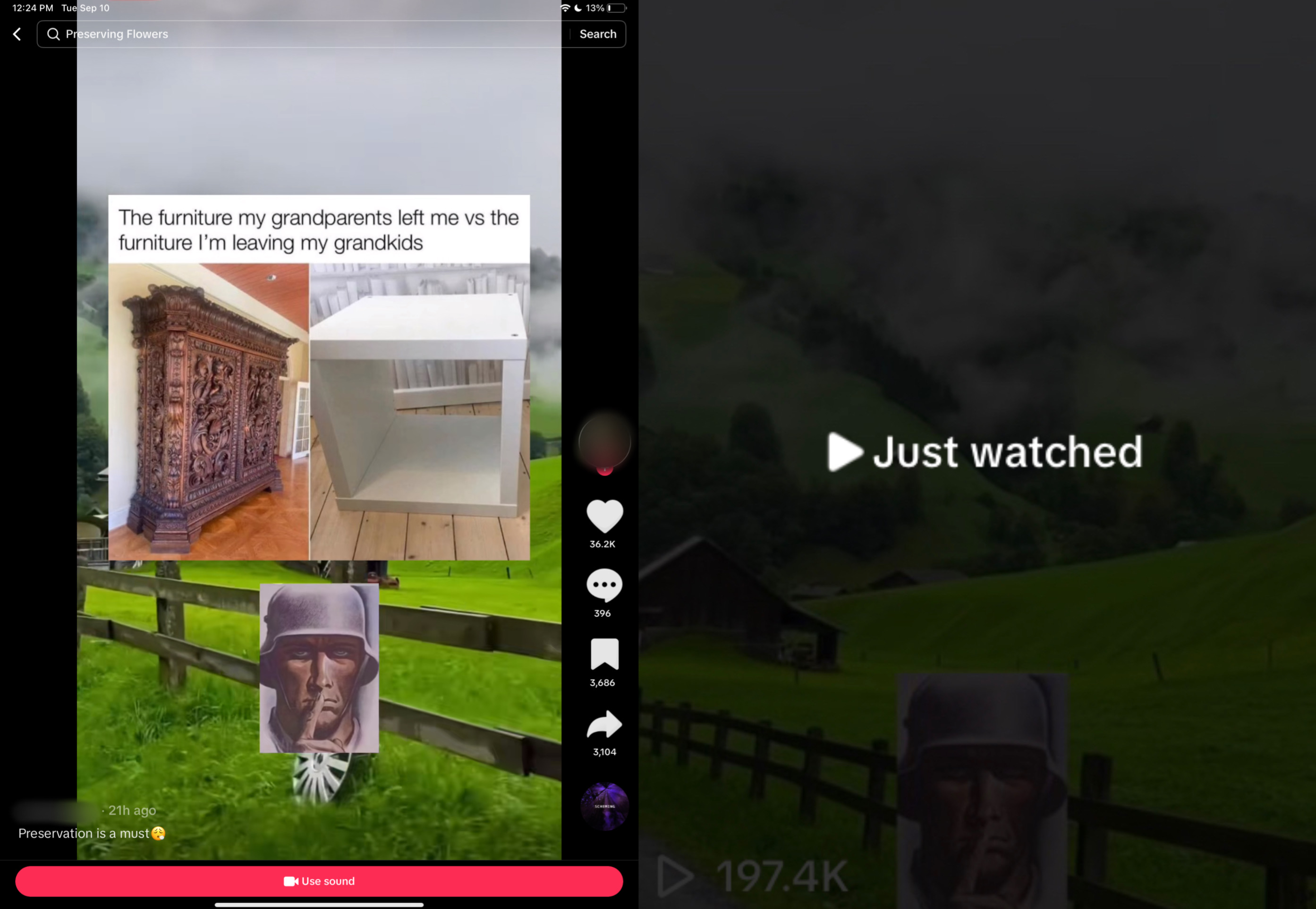 "The furniture my grandparents left me vs the furniture I'm leaving them" 