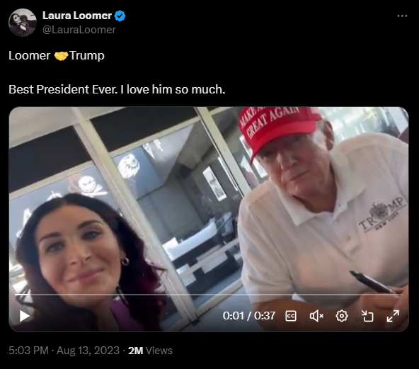 Loomer post depicting video of her and former president Donald Trump