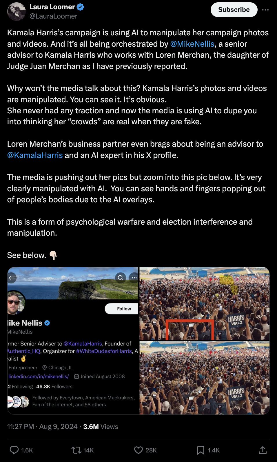 Laura Loomer claims images of crowds at a Harris event are AI