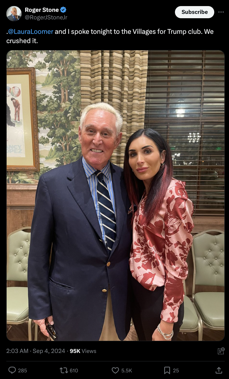 Tweet from Roger Stone 9/4/24