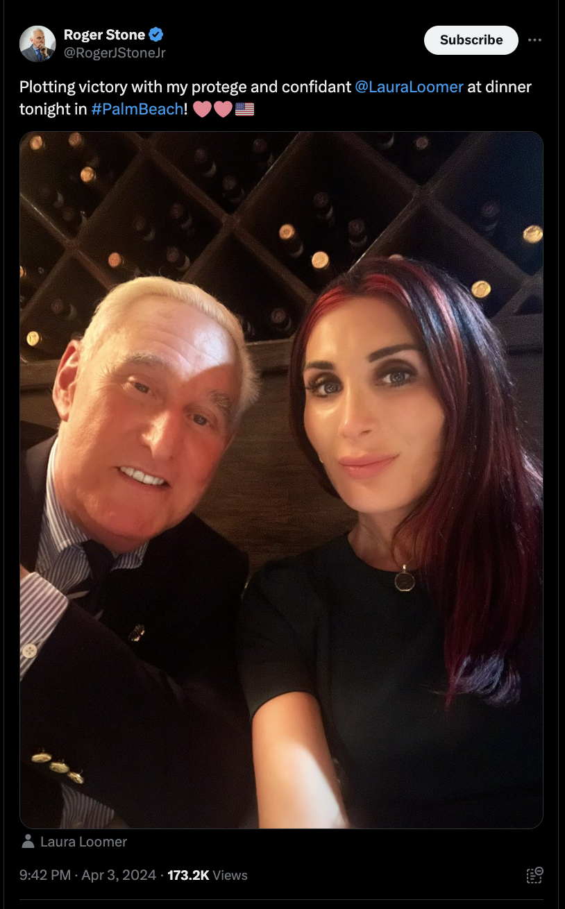 Tweet from Roger Stone 4/3/24
