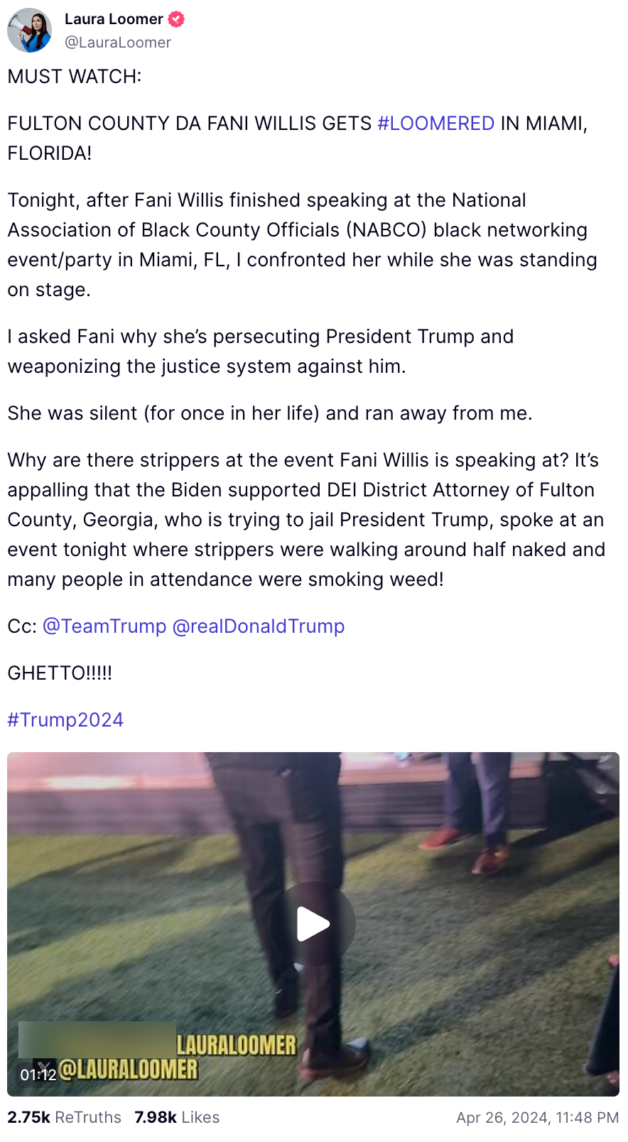 Trump 4/26/24 Loomer post