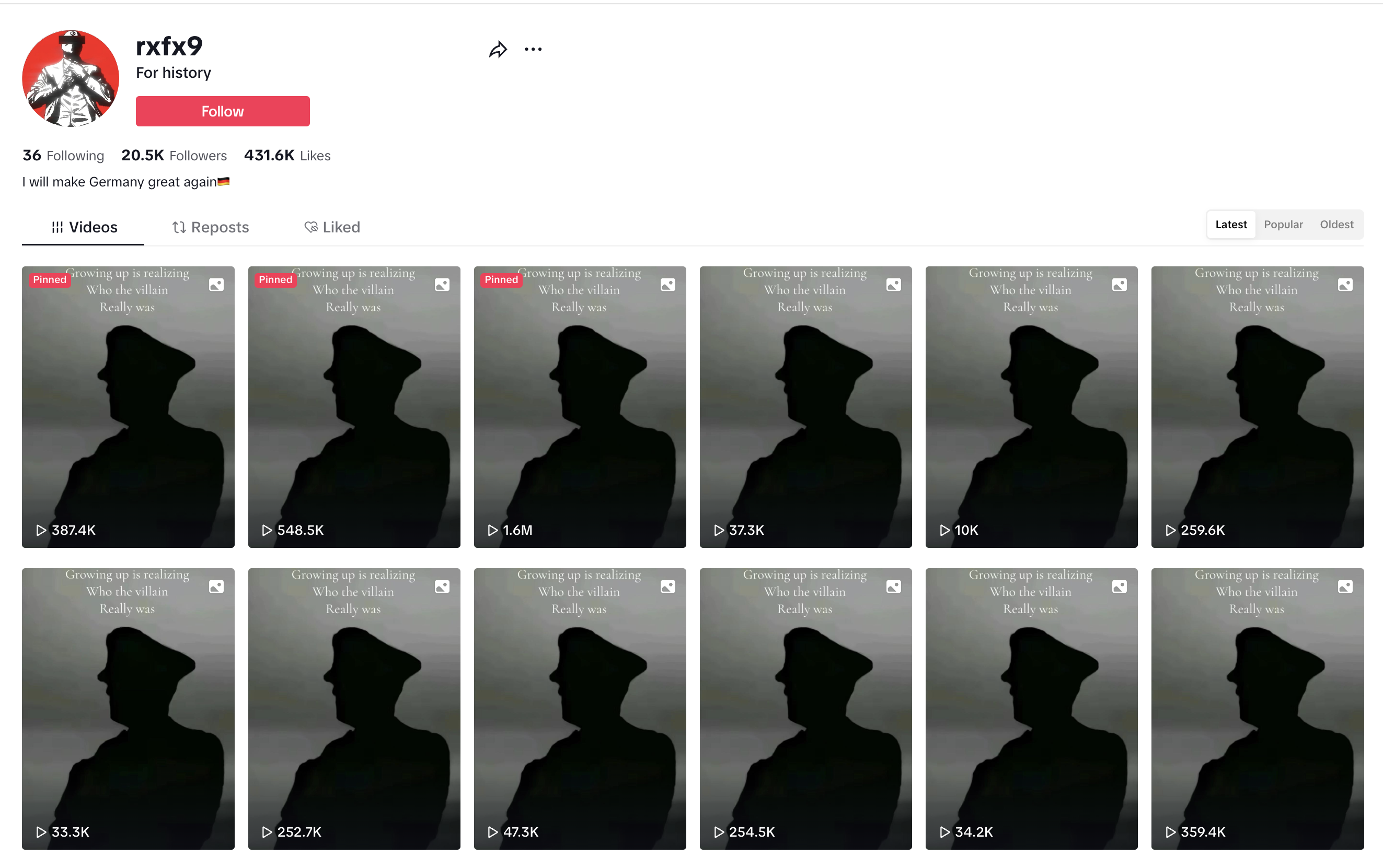 Account with over 20,000 followers posting English language Hitler speeches 